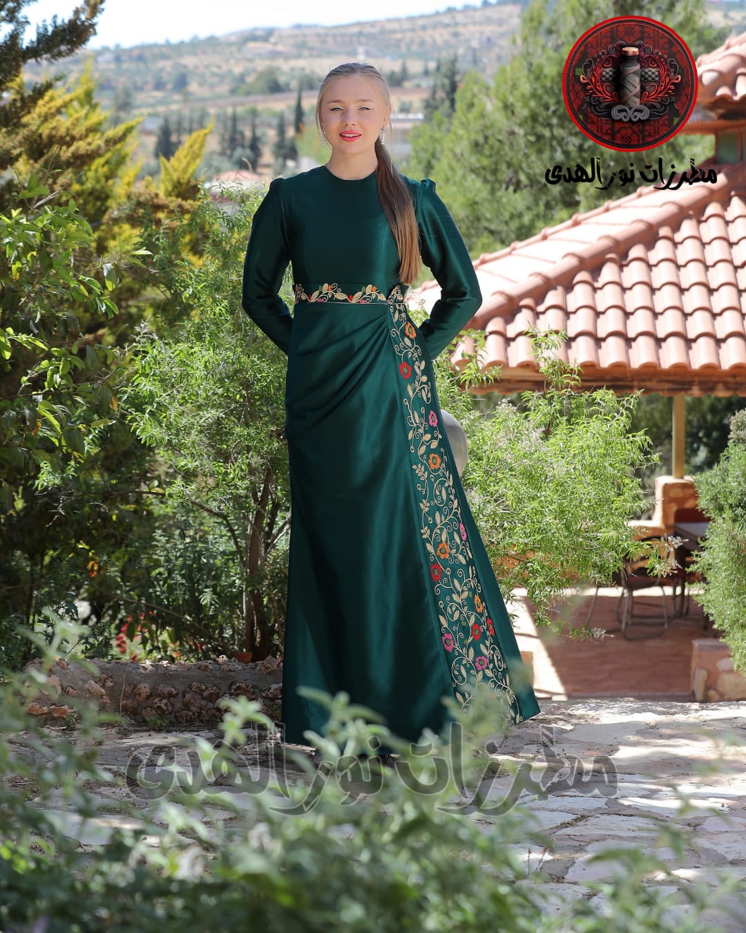 Satin-Look Oriental Embroidered Thobe with Draped Front and Floral Motifs | Al Asala Thobe