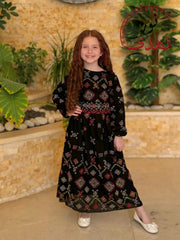 Rose Embroidered Girls’ Traditional Dress – Lined Chiffon Palestinian-Inspired Thobe