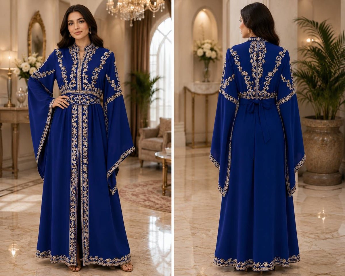 Embroidered Chiffon Kaftan Set – Elegant Two-Piece Traditional Dress