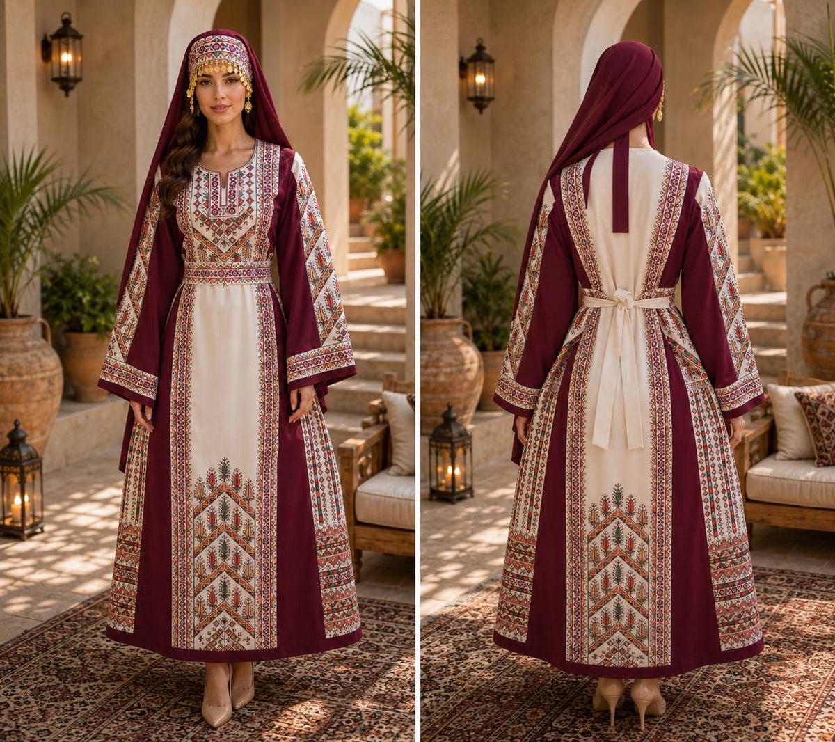 Palestinian Satin Embroidered Thobe | Traditional Palestinian Dress | Authentic Tatreez Heritage Dress