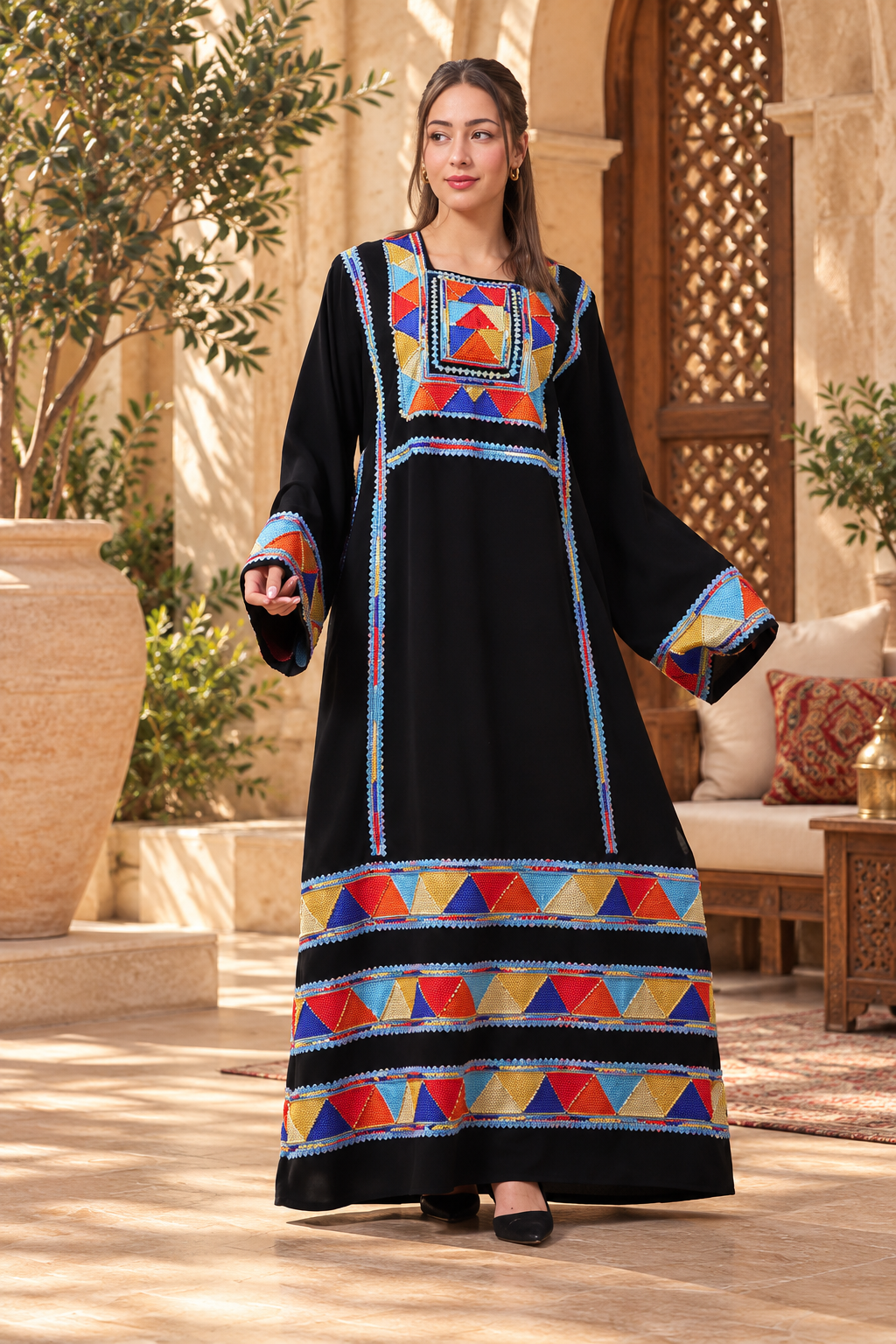 Luxury Black Embroidered Dress with Colorful Beadwork