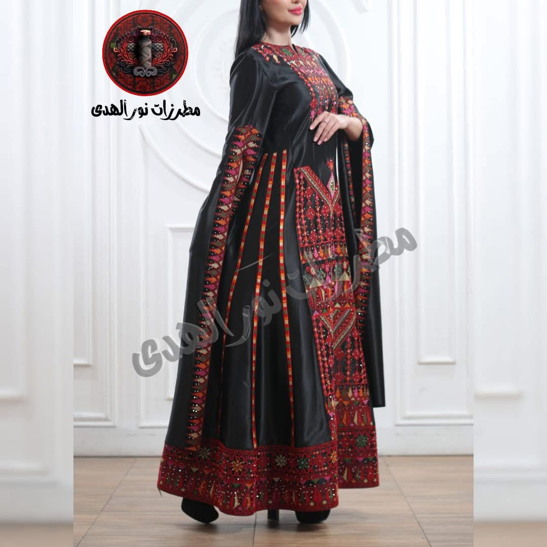 Embroidered Thobe For Henna Jordanian & Palestinian Satin Traditional{abaq alturath}