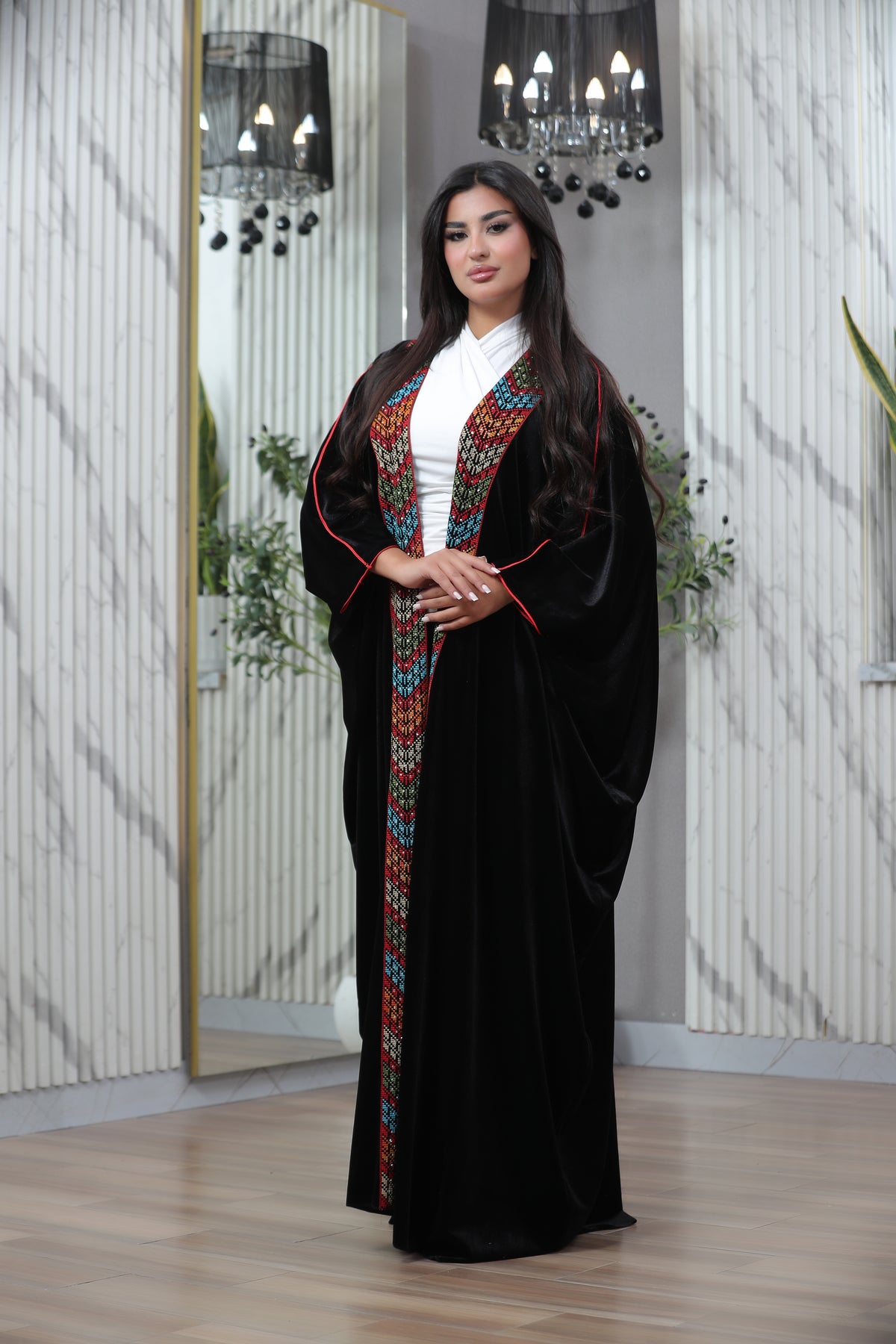 Luxury Black Velvet Embroidered Bisht | Multicolor Gulf Style