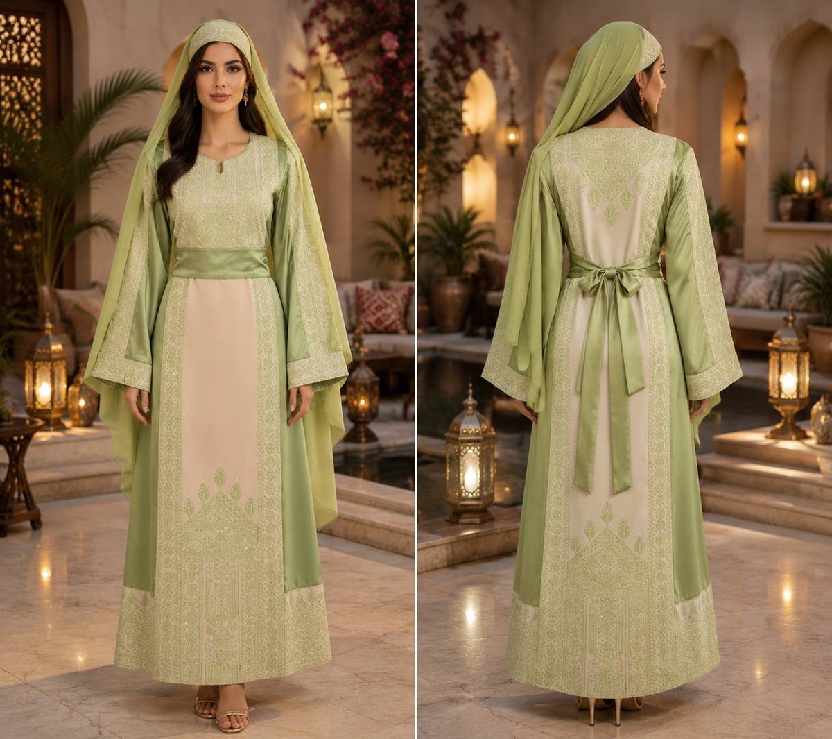 Luxury Palestinian Embroidered Heritage Dress with Matching Head Cover