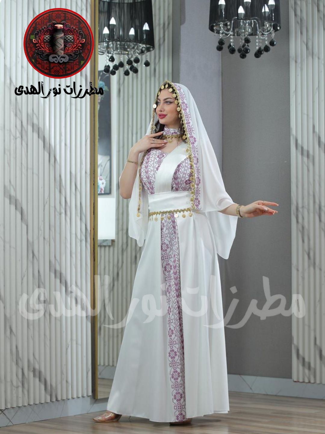 Satin Oriental Embroidered Henna Dress with Coin Details | Luluat Al-Henna Dress