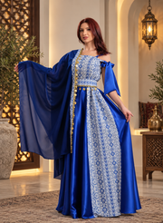 Indigo Palestinian Heritage Embroidered Satin Dress