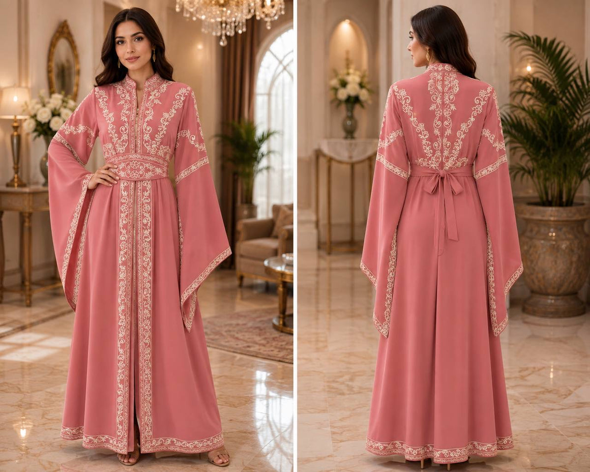 Embroidered Chiffon Kaftan Set – Elegant Two-Piece Traditional Dress
