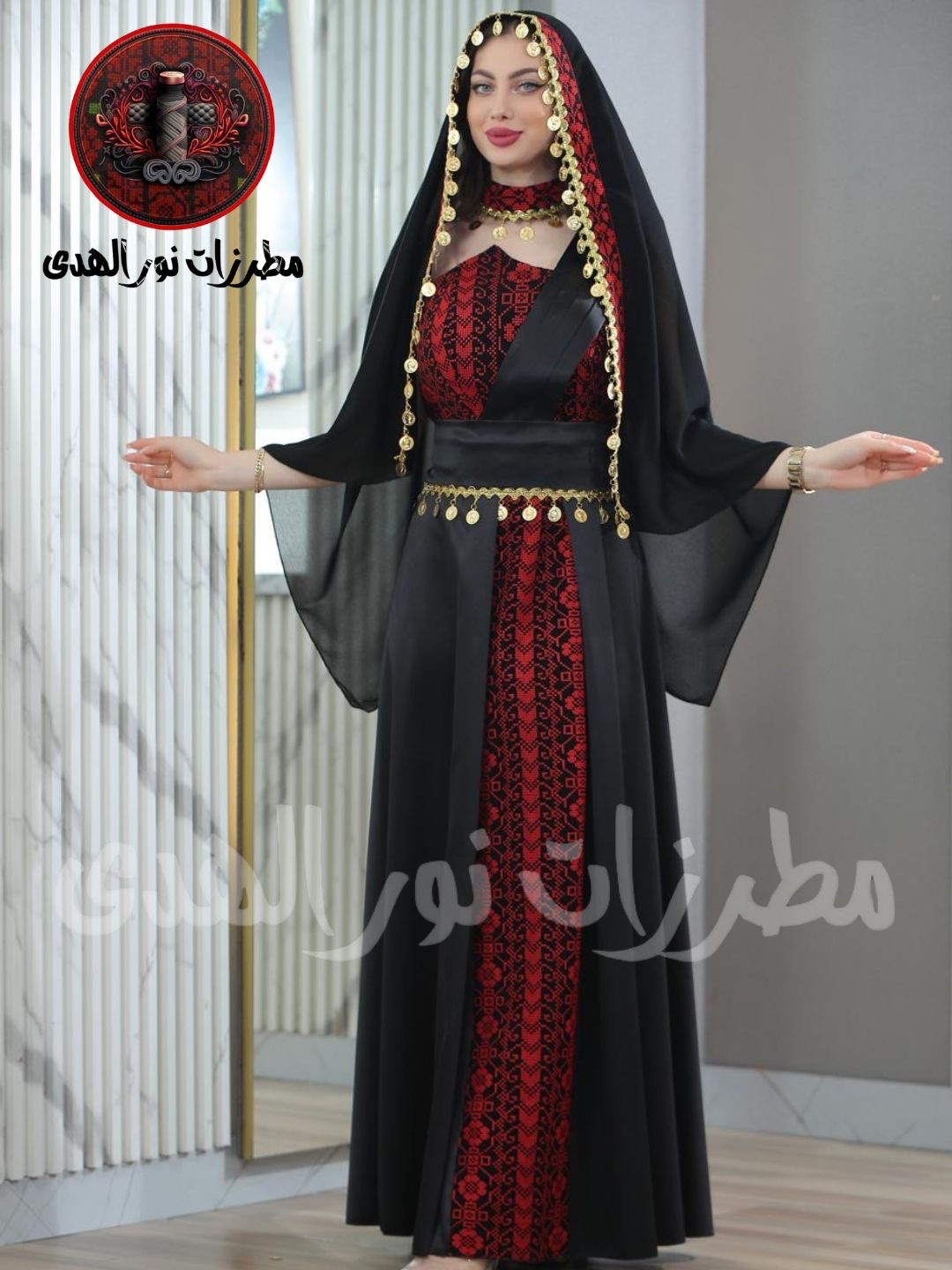 Satin Oriental Embroidered Henna Dress with Coin Details | Luluat Al-Henna Dress