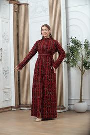 Red Embroidered Tales Kaftan – Elegant Palestinian-Jordanian Heritage Design