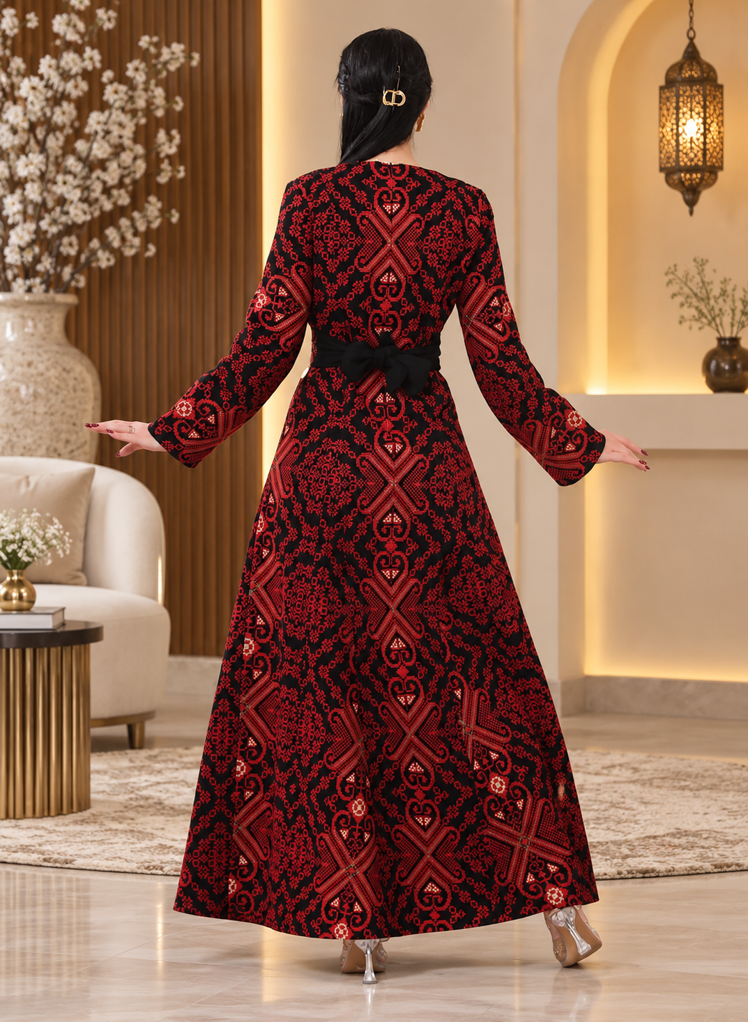 Fully Embroidered Tlas Dress – Red plaestinian traditional