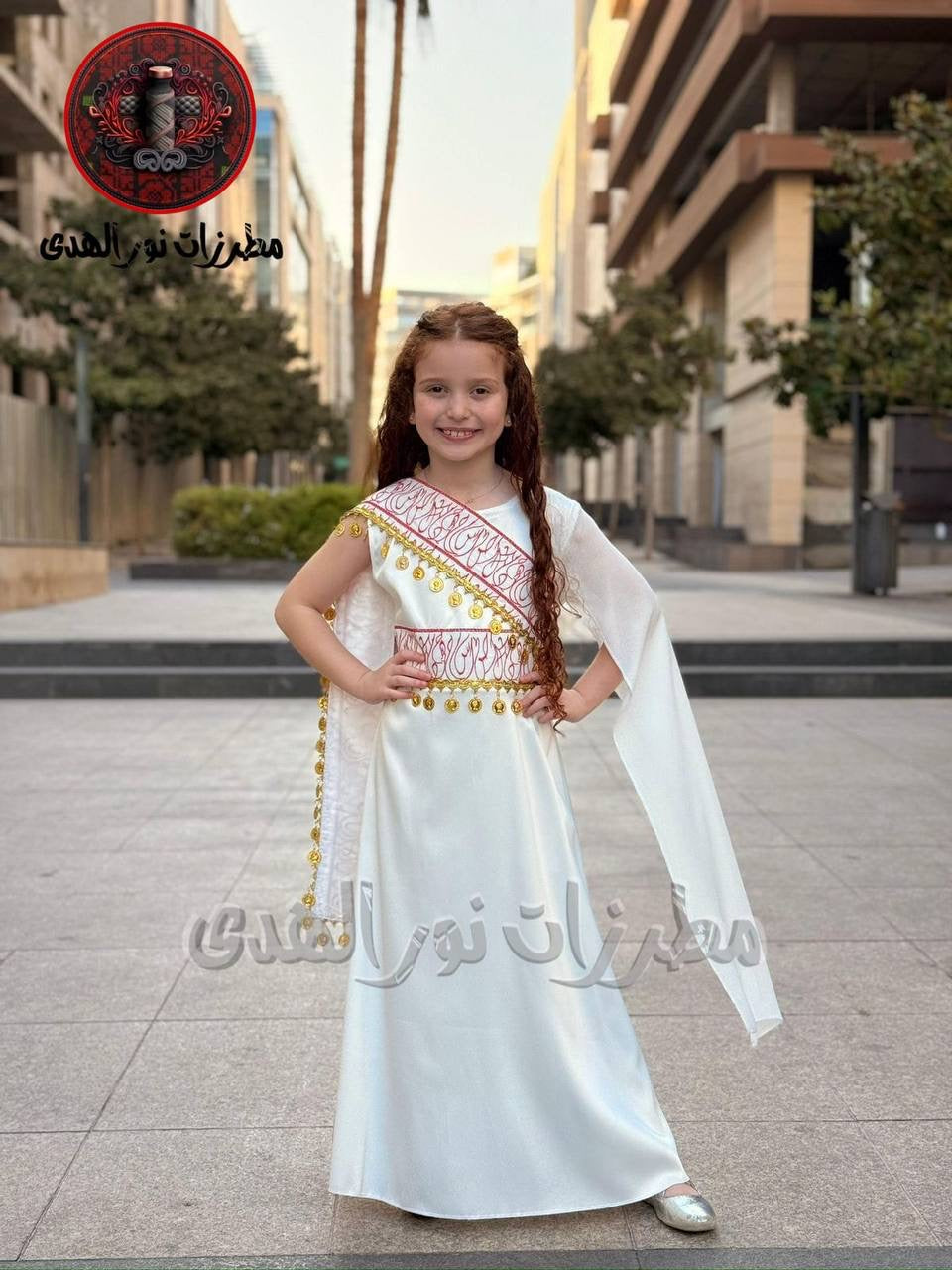 Girls Oriental Embroidered Shoulder Dress with Coin Details | Shoulder Kids Dress