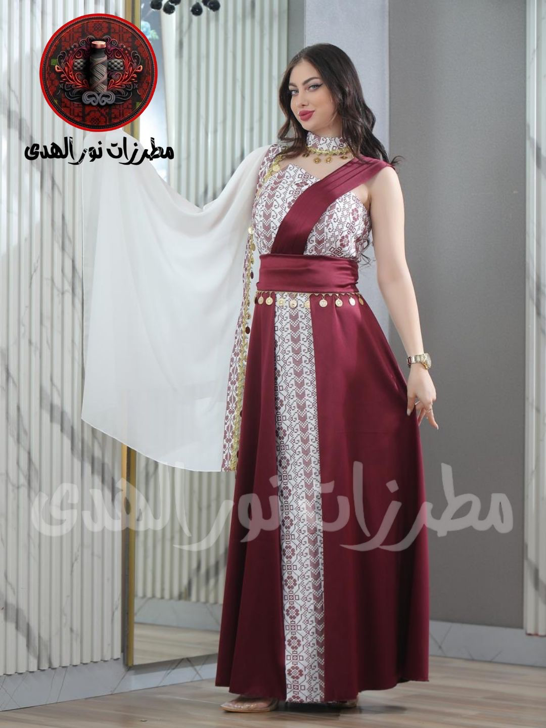 Satin Oriental Embroidered Henna Dress with Coin Details | Luluat Al-Henna Dress