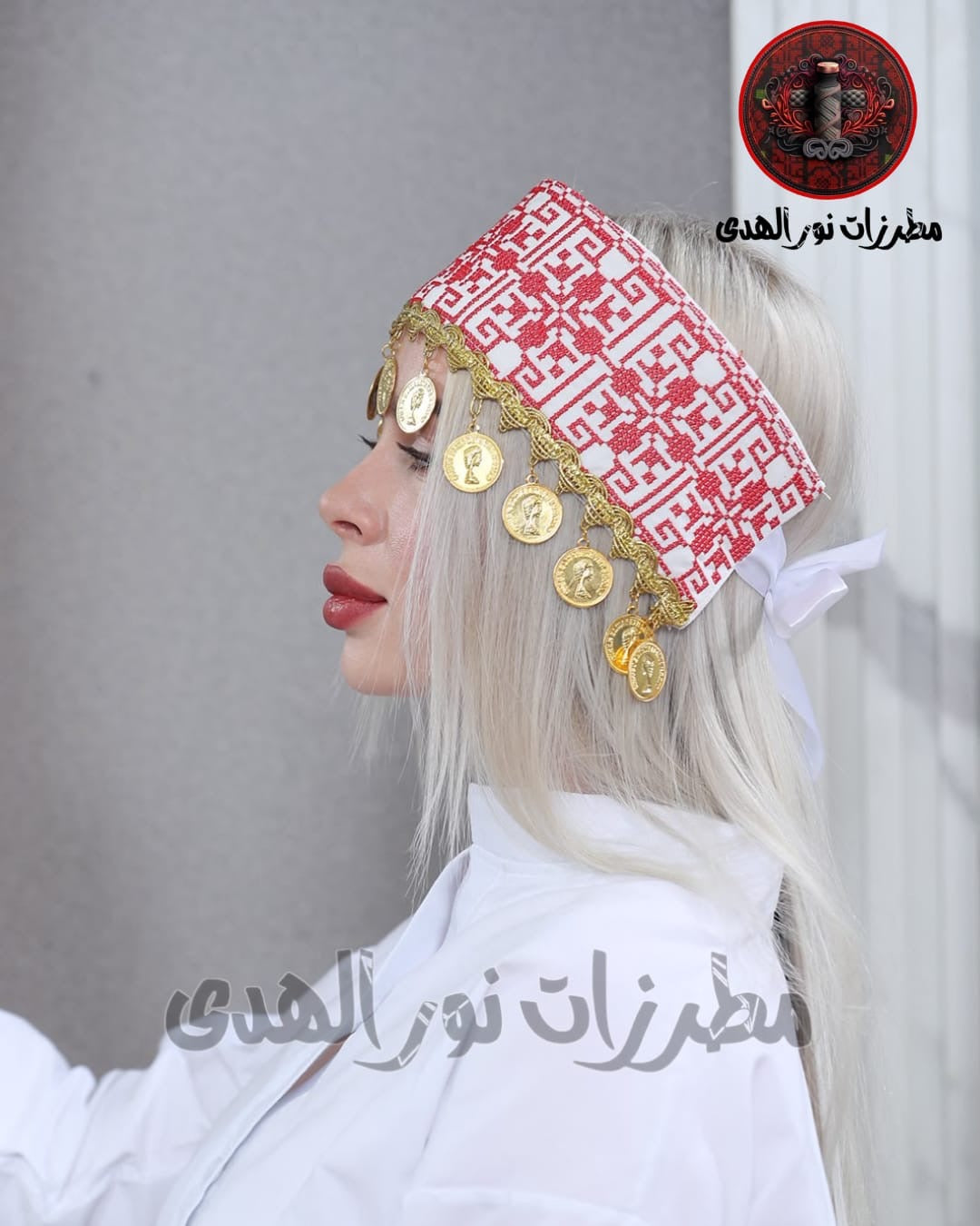 Embroidered Traditional Headpiece with Golden Coins | Palestinian-Inspired Heritage Head Cover