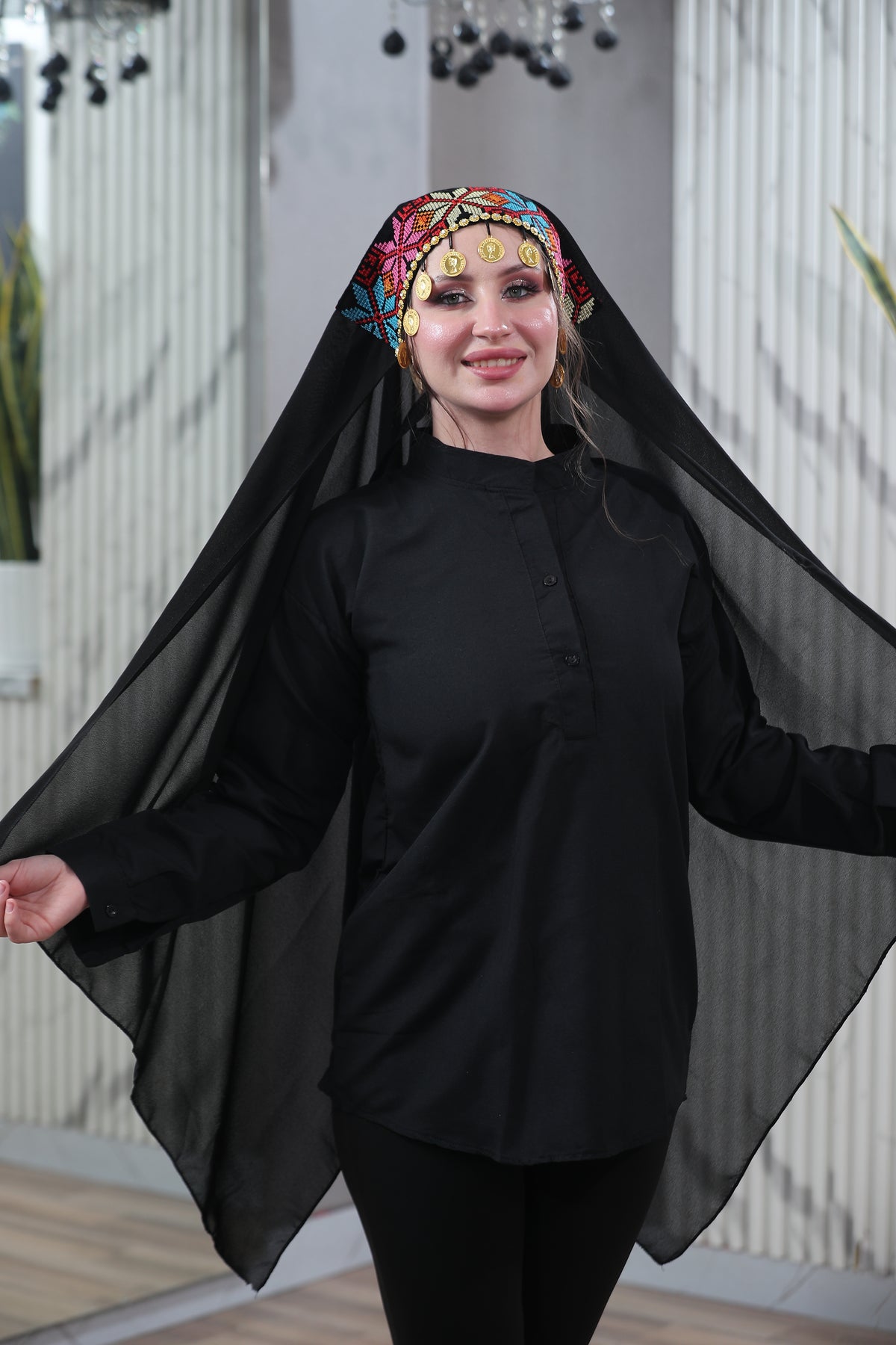 Traditional Palestinian Embroidered Headscarf – Handcrafted Tatreez Head Cover