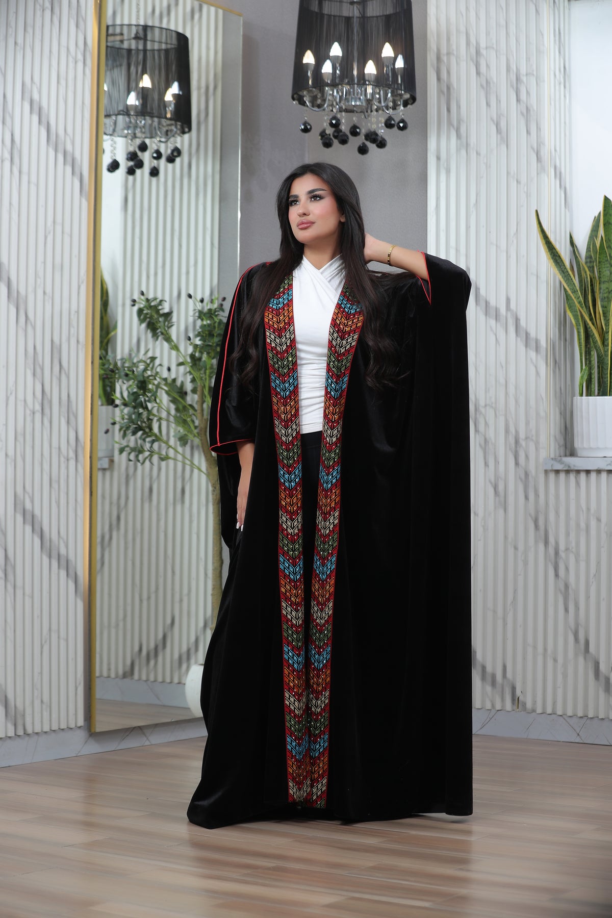 Luxury Black Velvet Embroidered Bisht | Multicolor Gulf Style