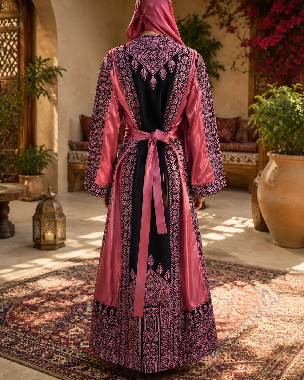 Luxury Palestinian Embroidered Heritage Dress with Matching Head Cover