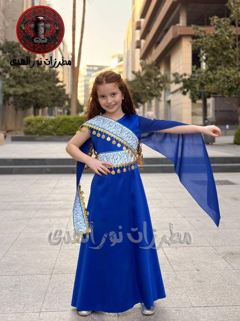 Girls Oriental Embroidered Shoulder Dress with Coin Details | Shoulder Kids Dress
