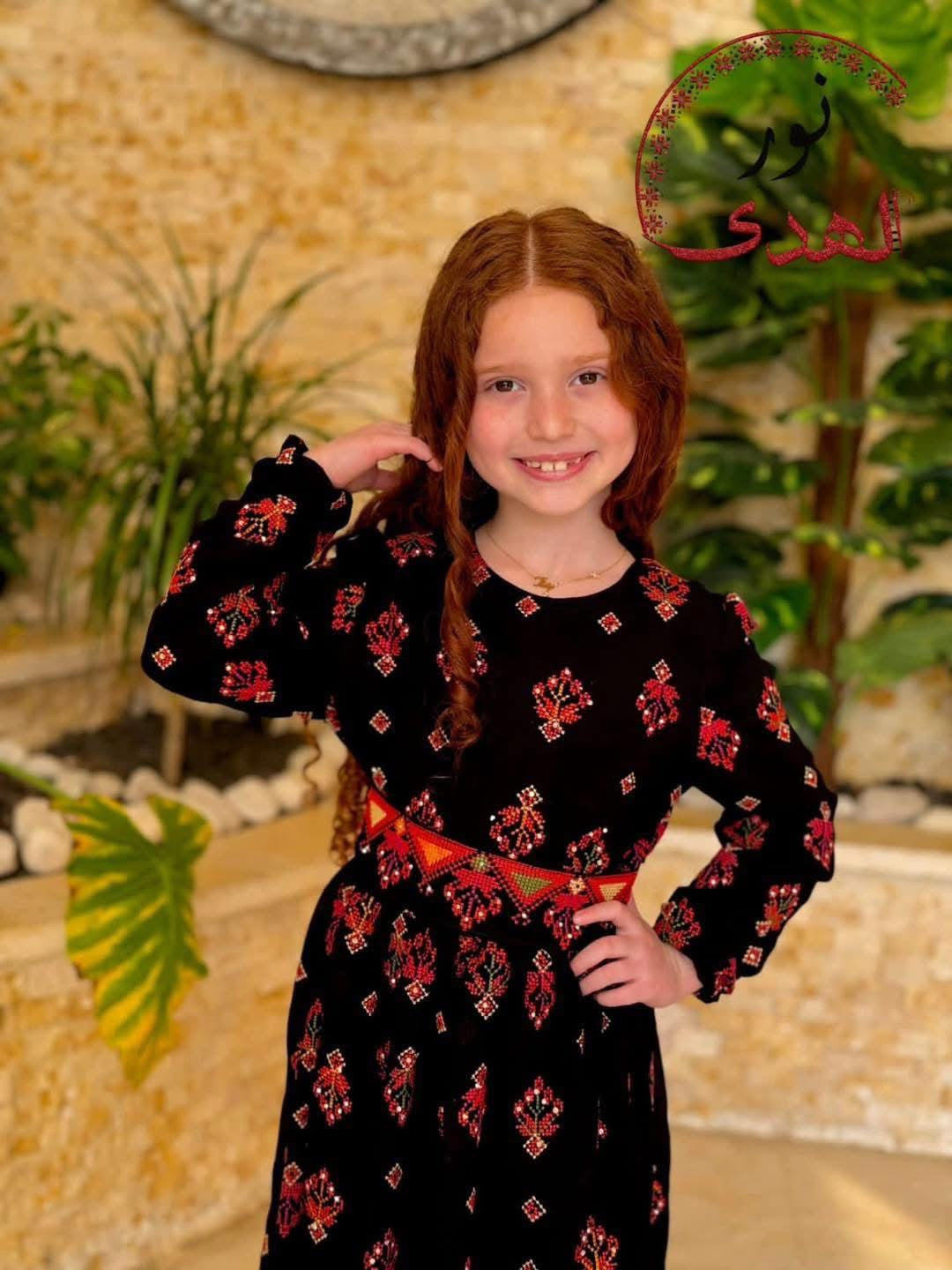Rose Embroidered Girls’ Traditional Dress – Lined Chiffon Palestinian-Inspired Thobe