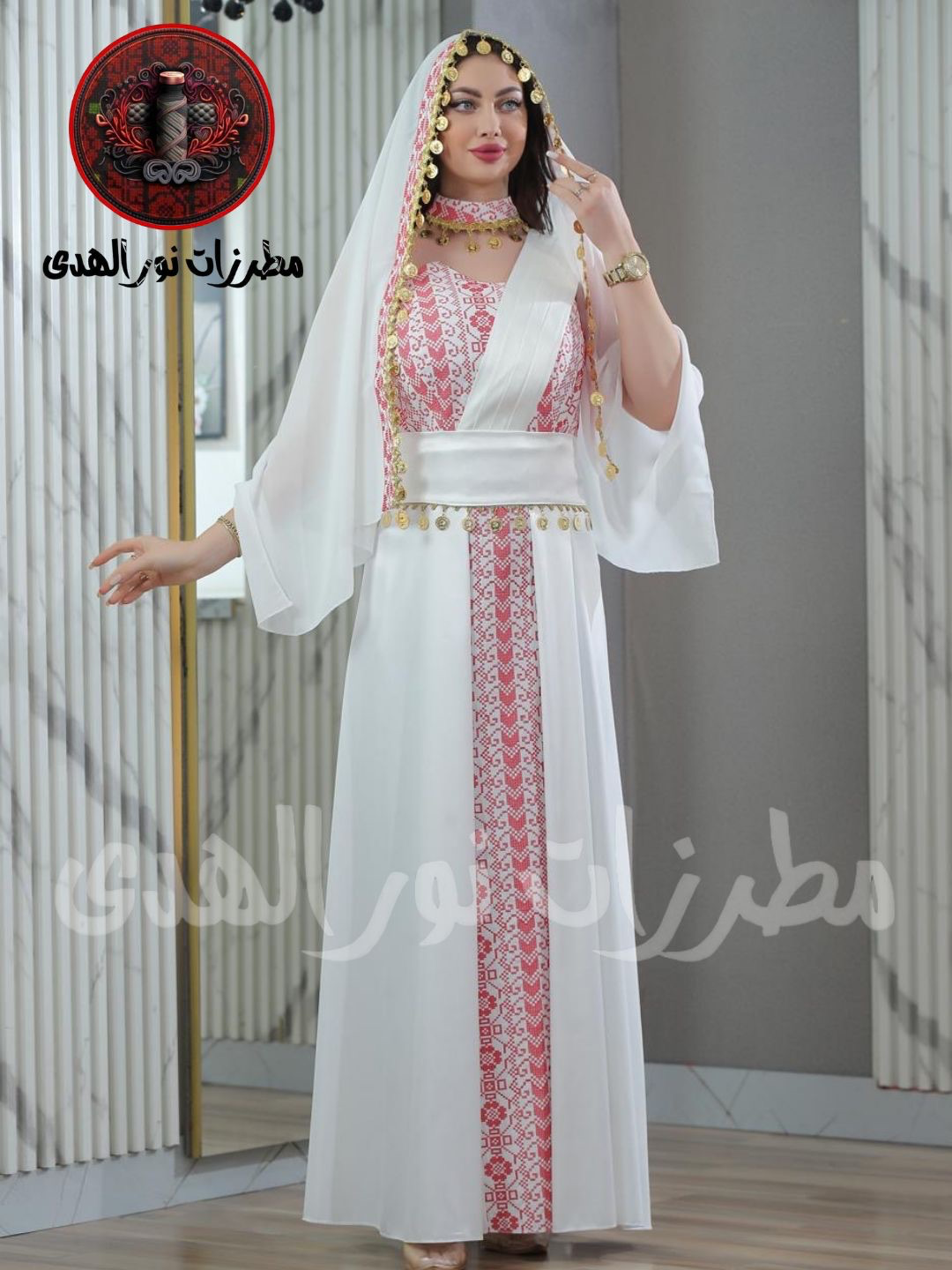 Satin Oriental Embroidered Henna Dress with Coin Details | Luluat Al-Henna Dress