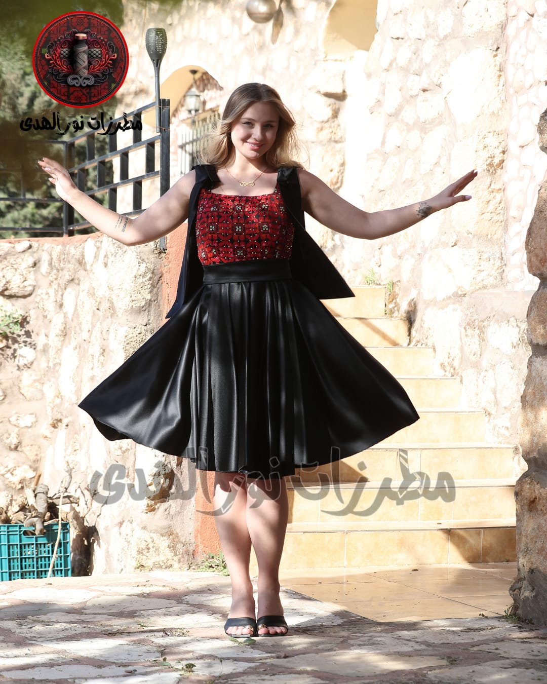 Elegant Embroidered Satin Dress with Statement Bow Straps