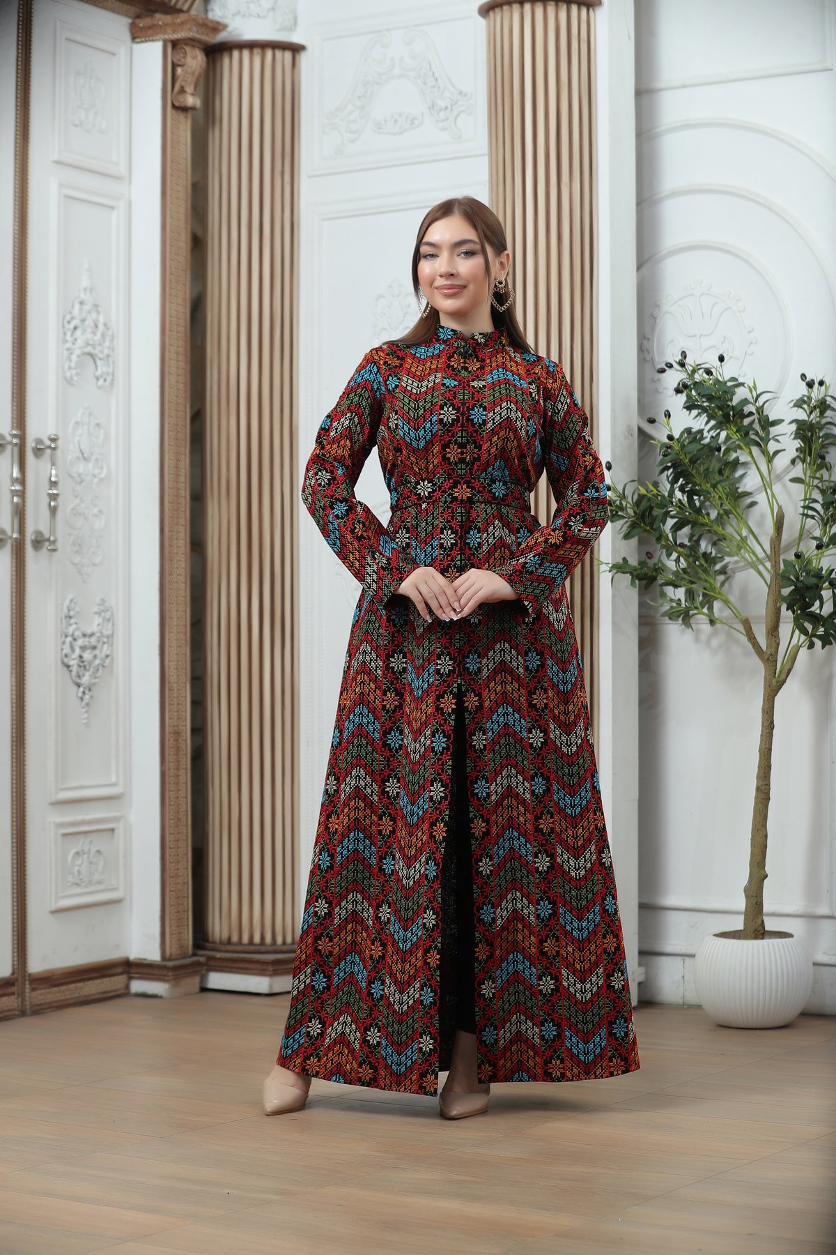 Embroidered Tales Kaftan – Elegant Palestinian-Inspired Design Mix color