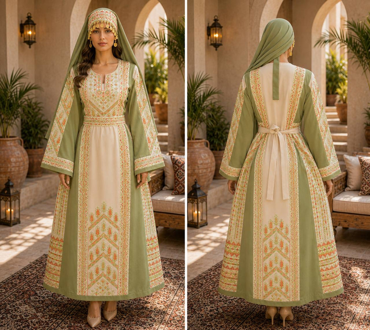 Palestinian Satin Embroidered Thobe | Traditional Palestinian Dress | Authentic Tatreez Heritage Dress