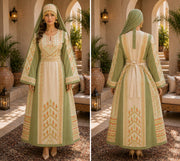 Palestinian Satin Embroidered Thobe | Traditional Palestinian Dress | Authentic Tatreez Heritage Dress