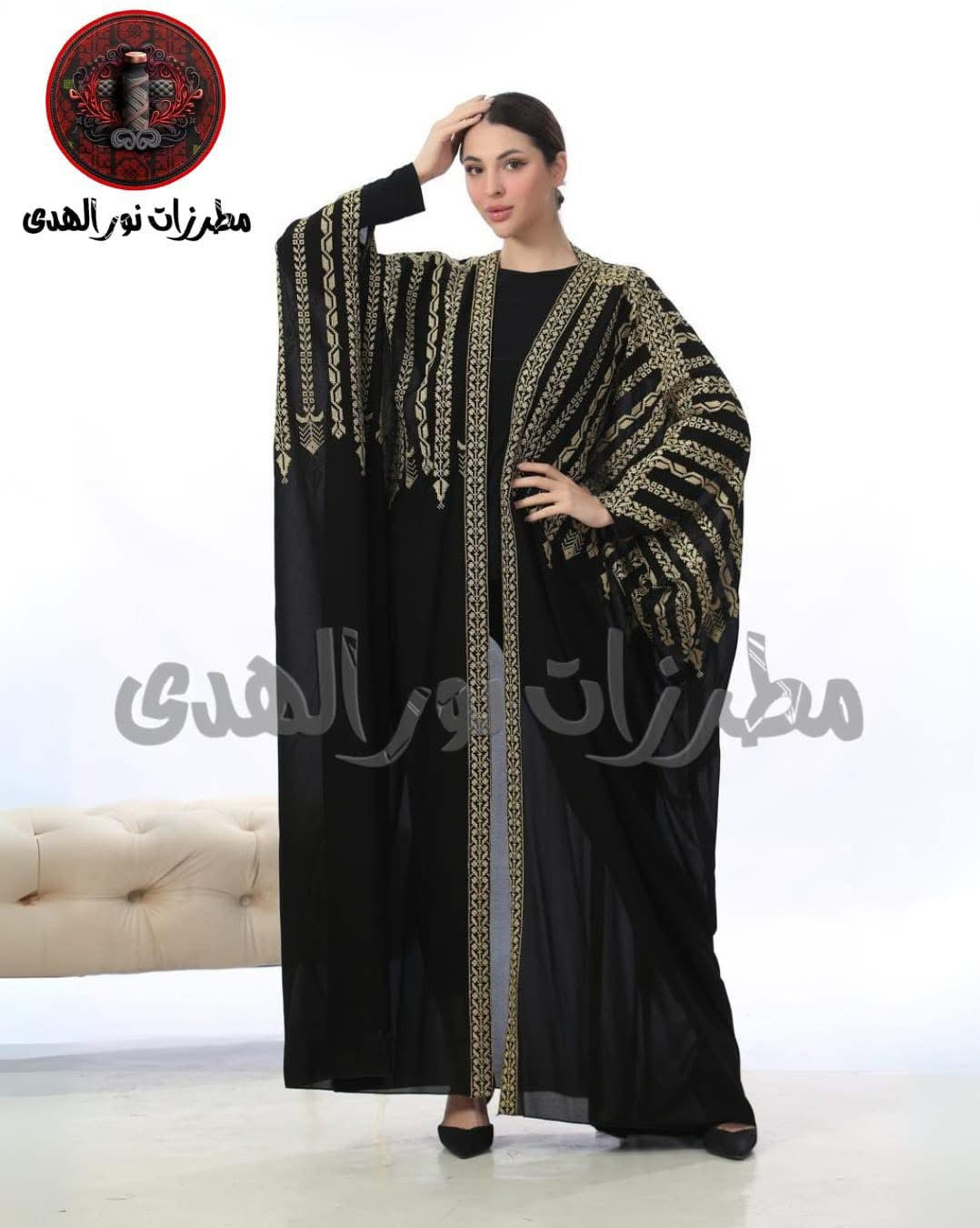 Gulf-Style Embroidered Chiffon Bisht – Elegant Traditional Abaya