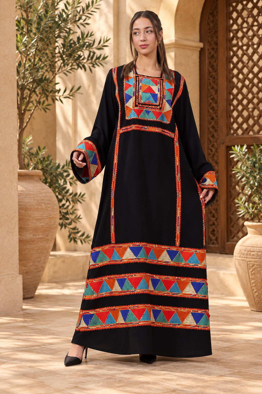 Luxury Black Embroidered Dress with Colorful Beadwork