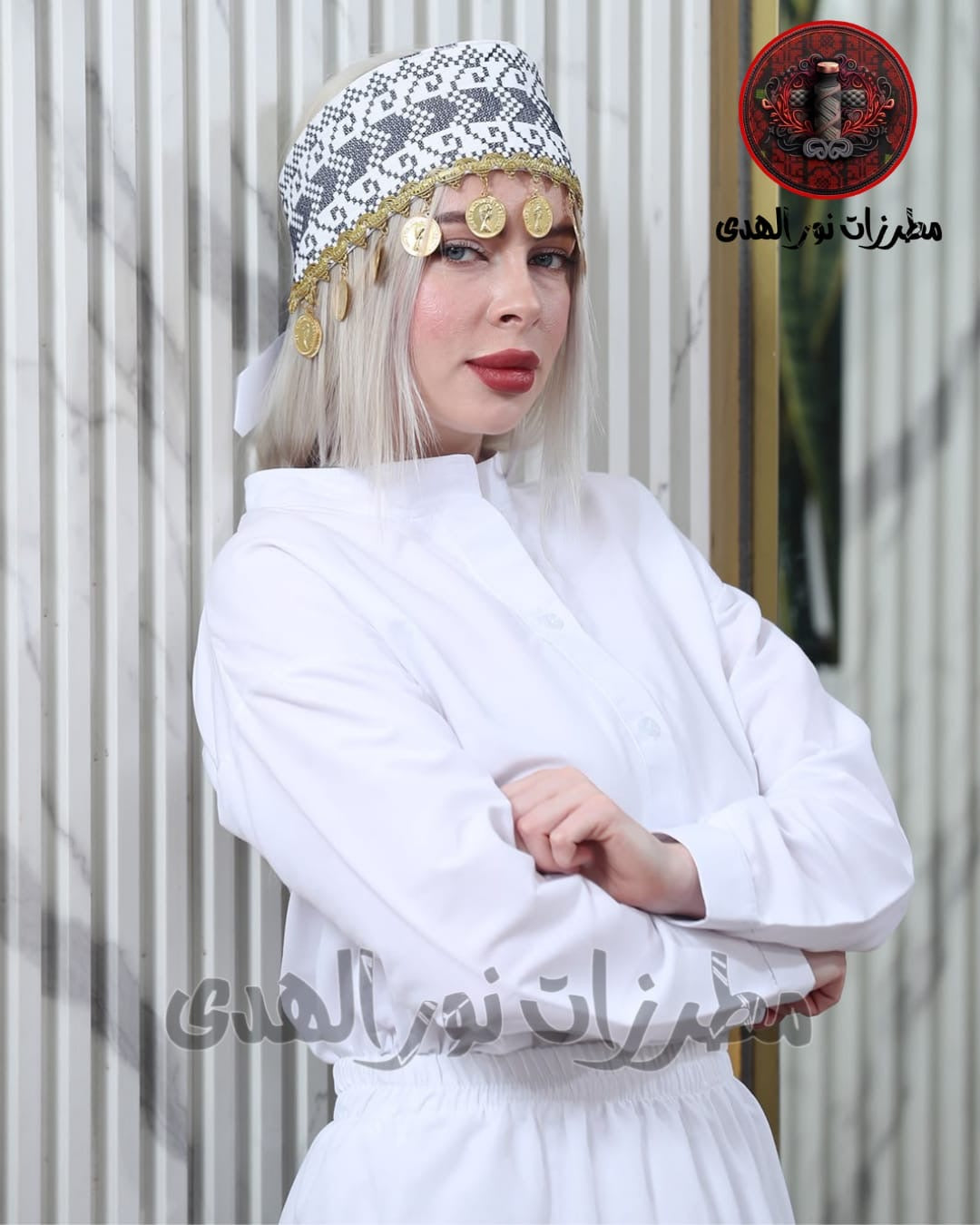 Embroidered Traditional Headpiece with Golden Coins | Palestinian-Inspired Heritage Head Cover