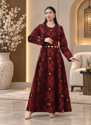 Fully Embroidered Tlas Dress – Red plaestinian traditional