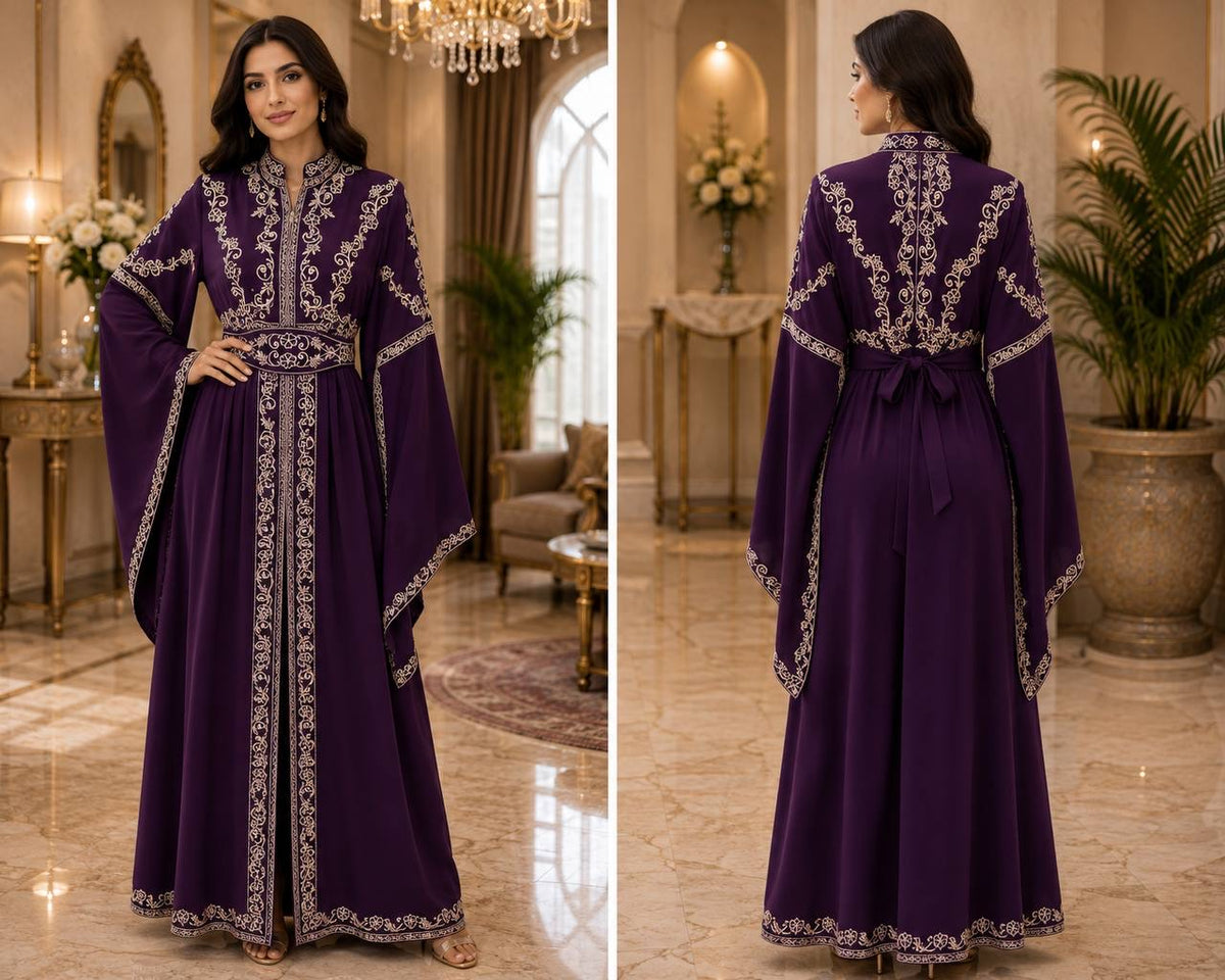 Embroidered Chiffon Kaftan Set – Elegant Two-Piece Traditional Dress