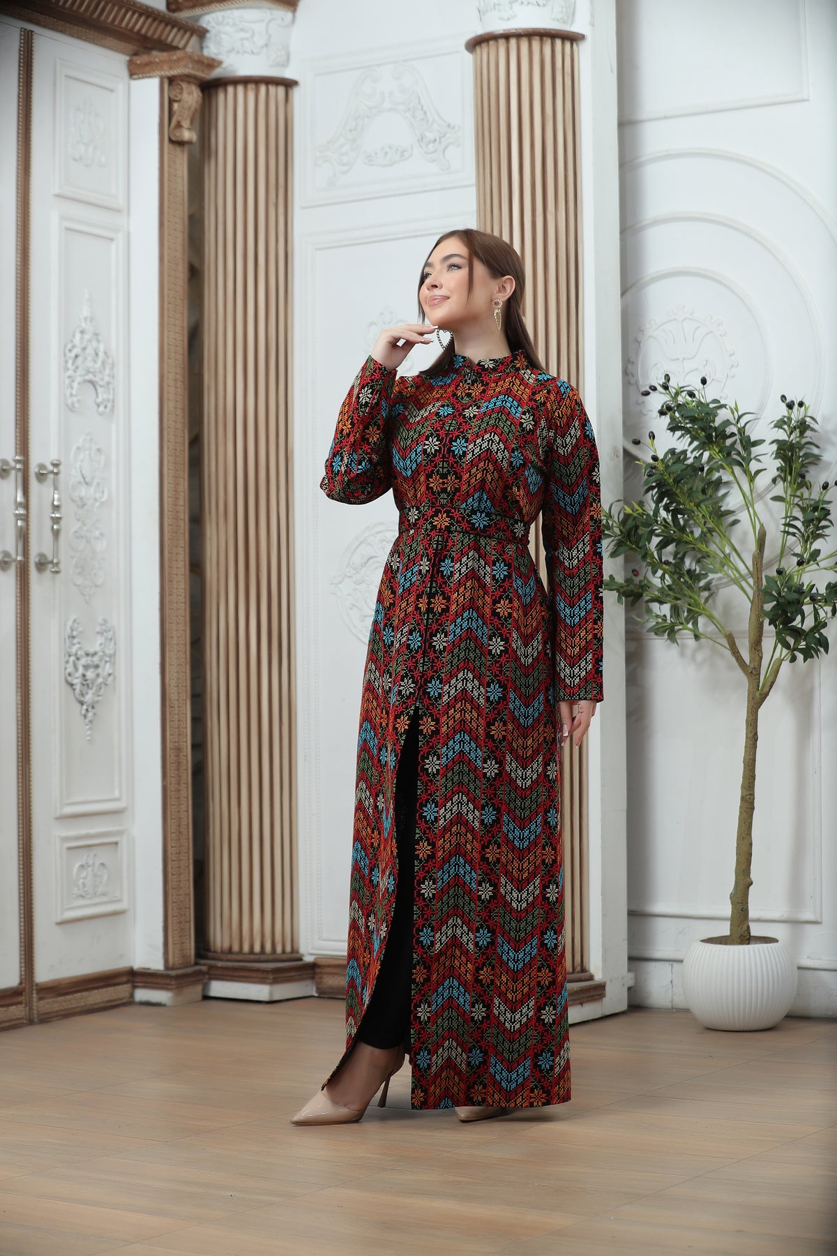 Embroidered Tales Kaftan – Elegant Palestinian-Inspired Design Mix color