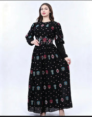 Black Embroidered Palestinian Thobe Dress for Women | Traditional Tatreez Maxi Dress
