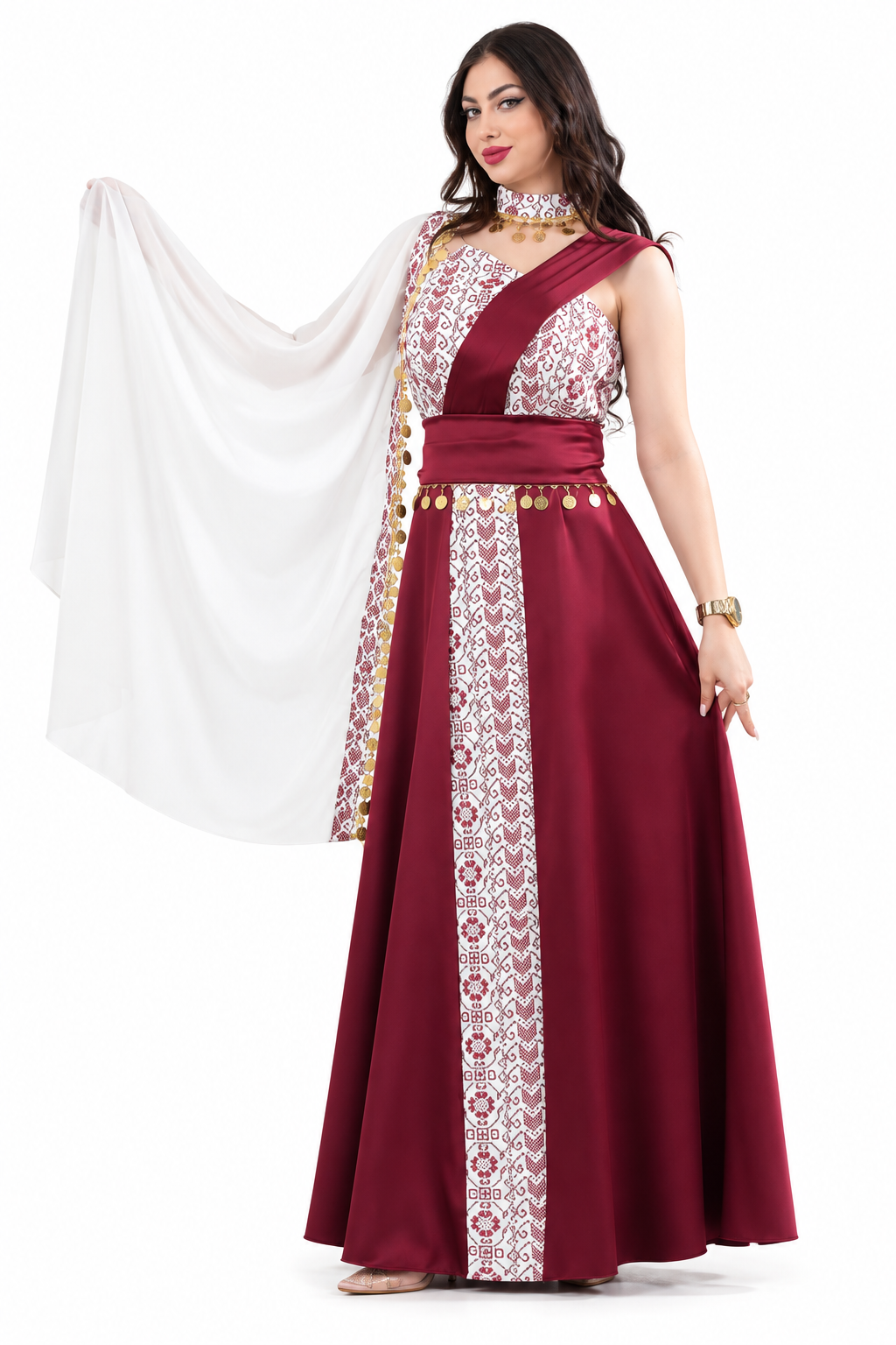 Satin Oriental Embroidered Henna Dress with Coin Details | Luluat Al-Henna Dress