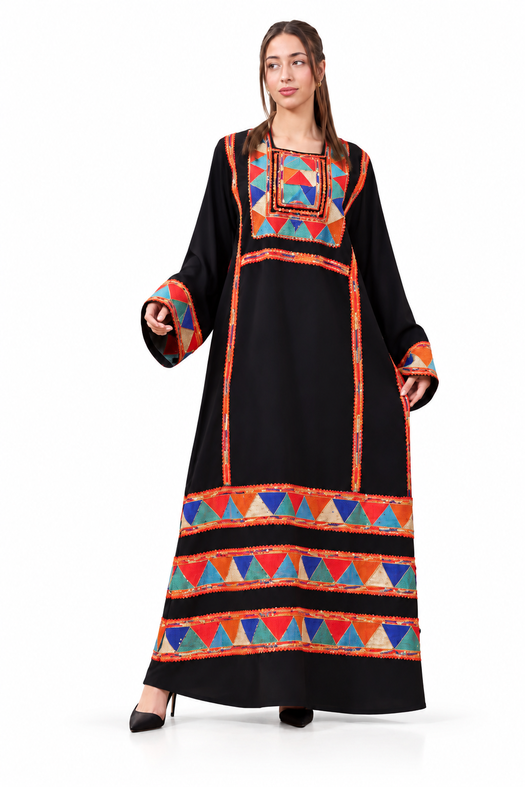 Luxury Black Embroidered Dress with Colorful Beadwork
