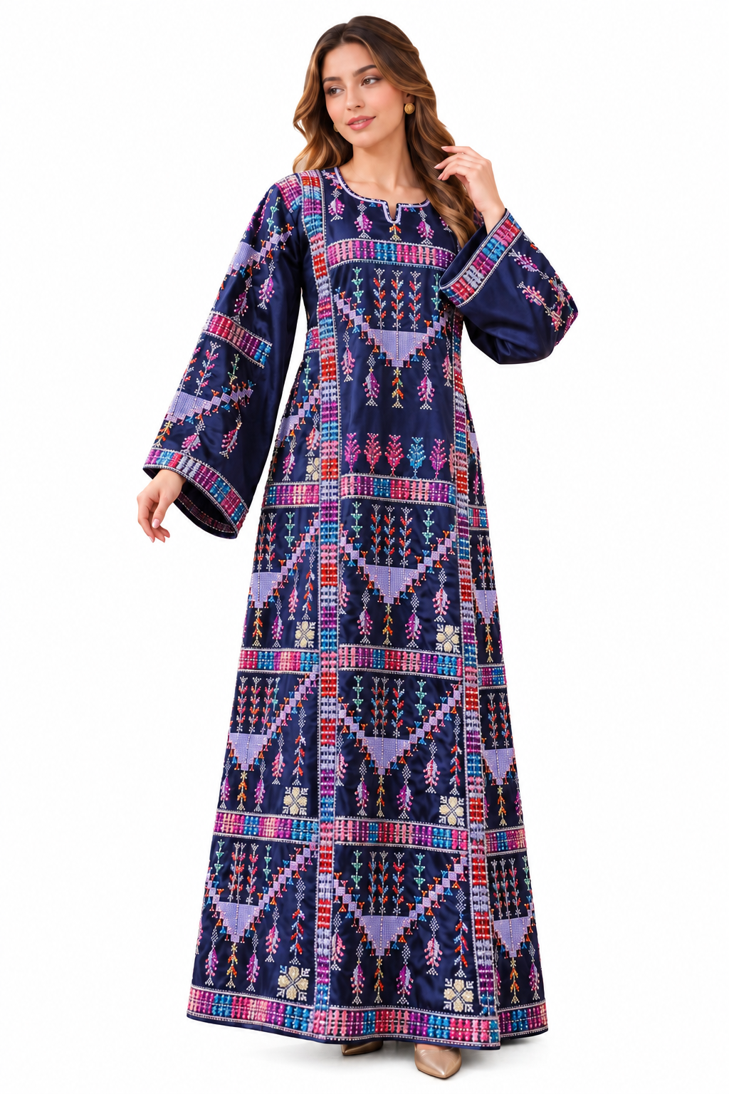 Luxury Talas Satin Embroidered Dress with Beadwork