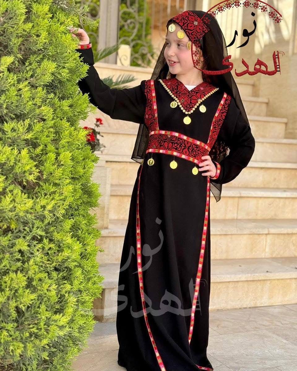 Girls’ Al-Manajel Palestinian Embroidered Thobe – Chiffon Traditional Dress