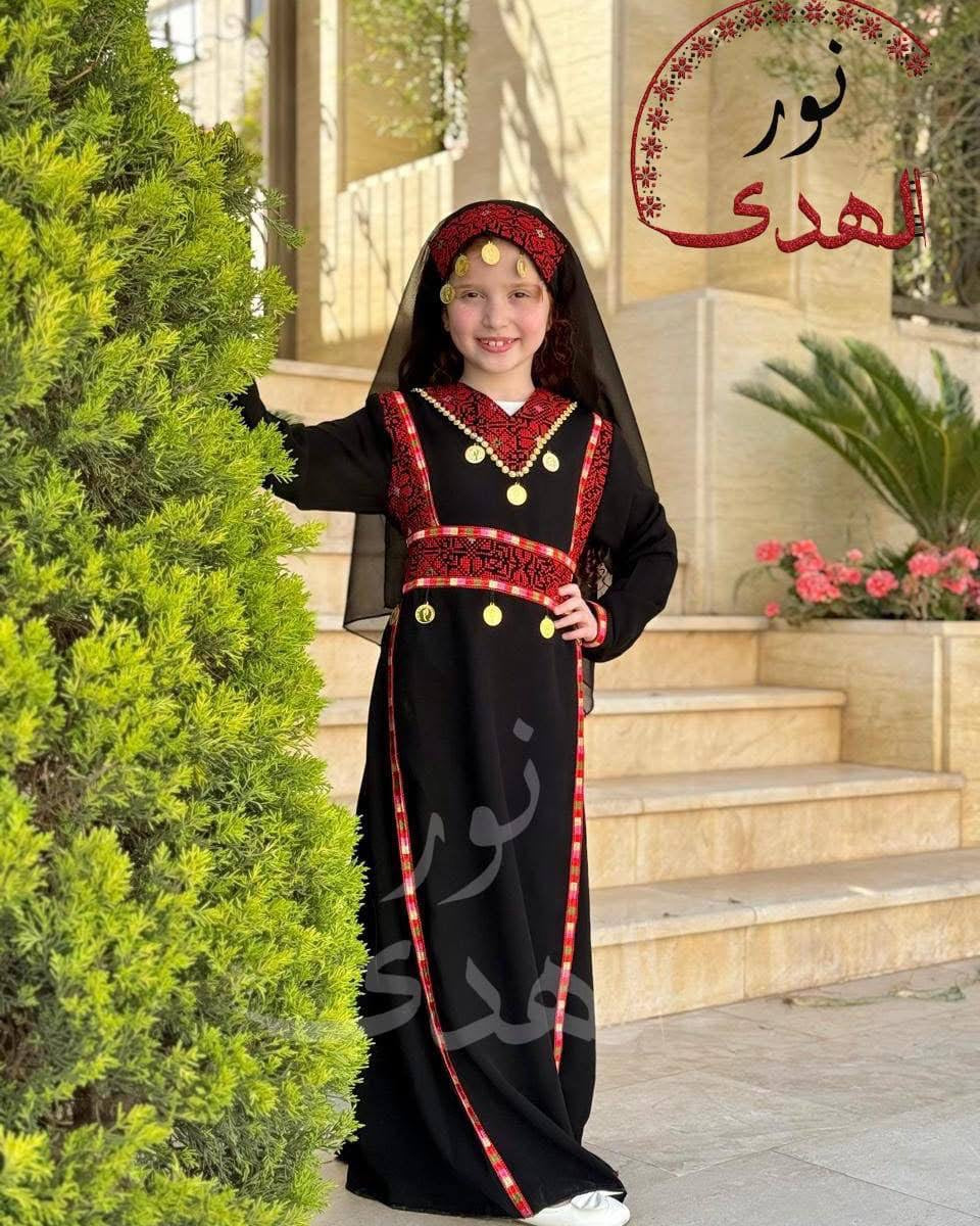 Girls’ Al-Manajel Palestinian Embroidered Thobe – Chiffon Traditional Dress
