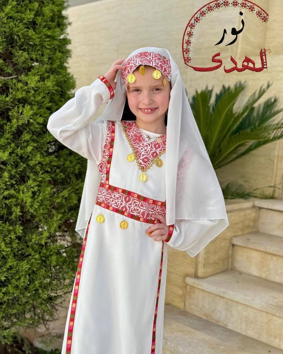 Girls’ Al-Manajel Palestinian Embroidered Thobe – Chiffon Traditional Dress