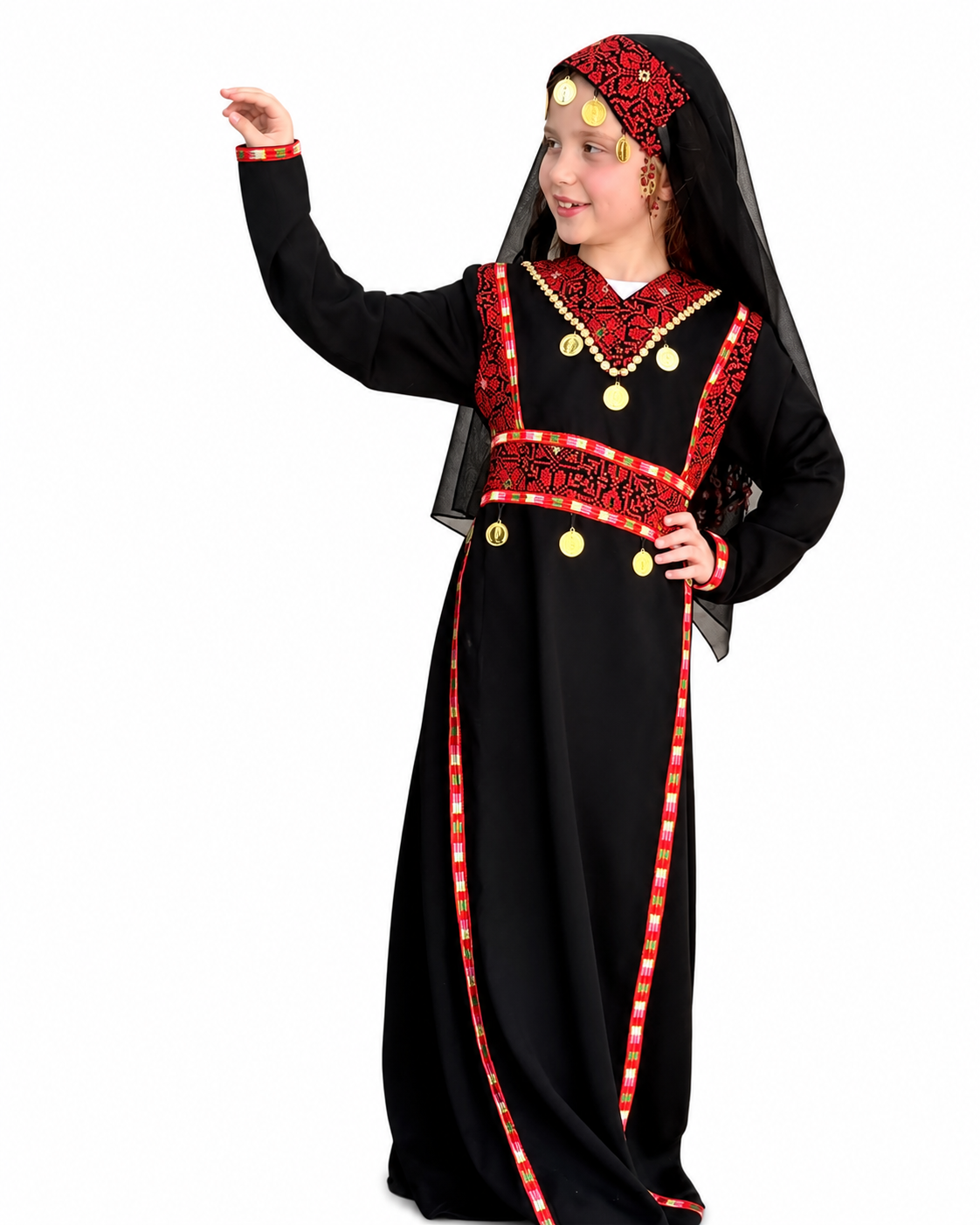 Girls’ Al-Manajel Palestinian Embroidered Thobe – Chiffon Traditional Dress