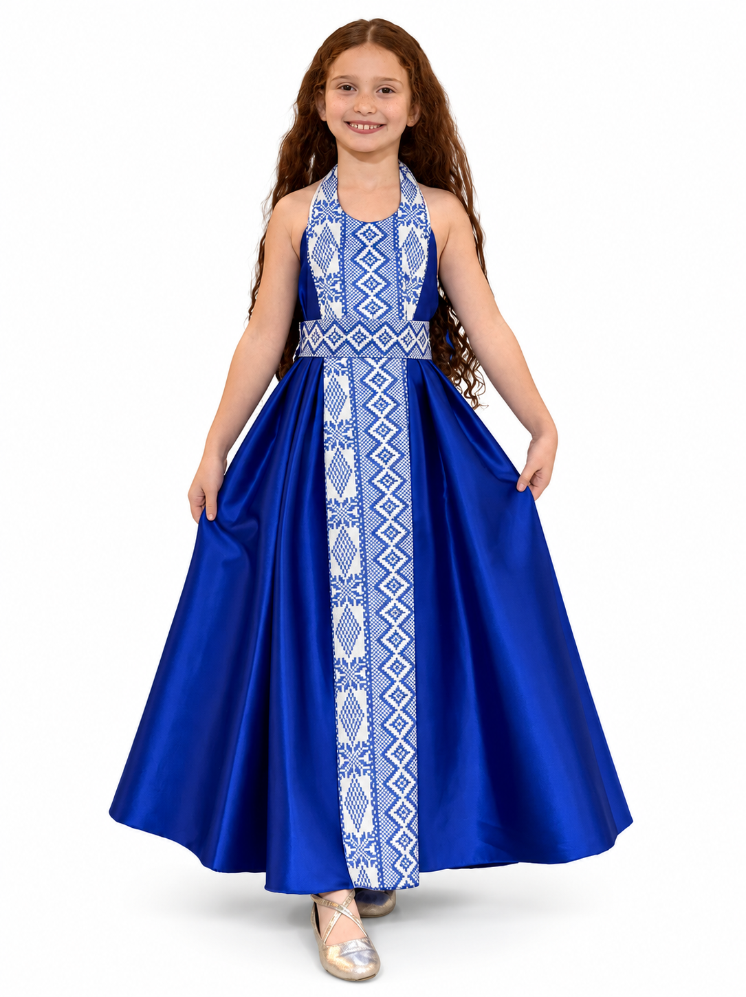 Embroidered Girls Satin Heritage Dress | Thobe Banati Motaraz