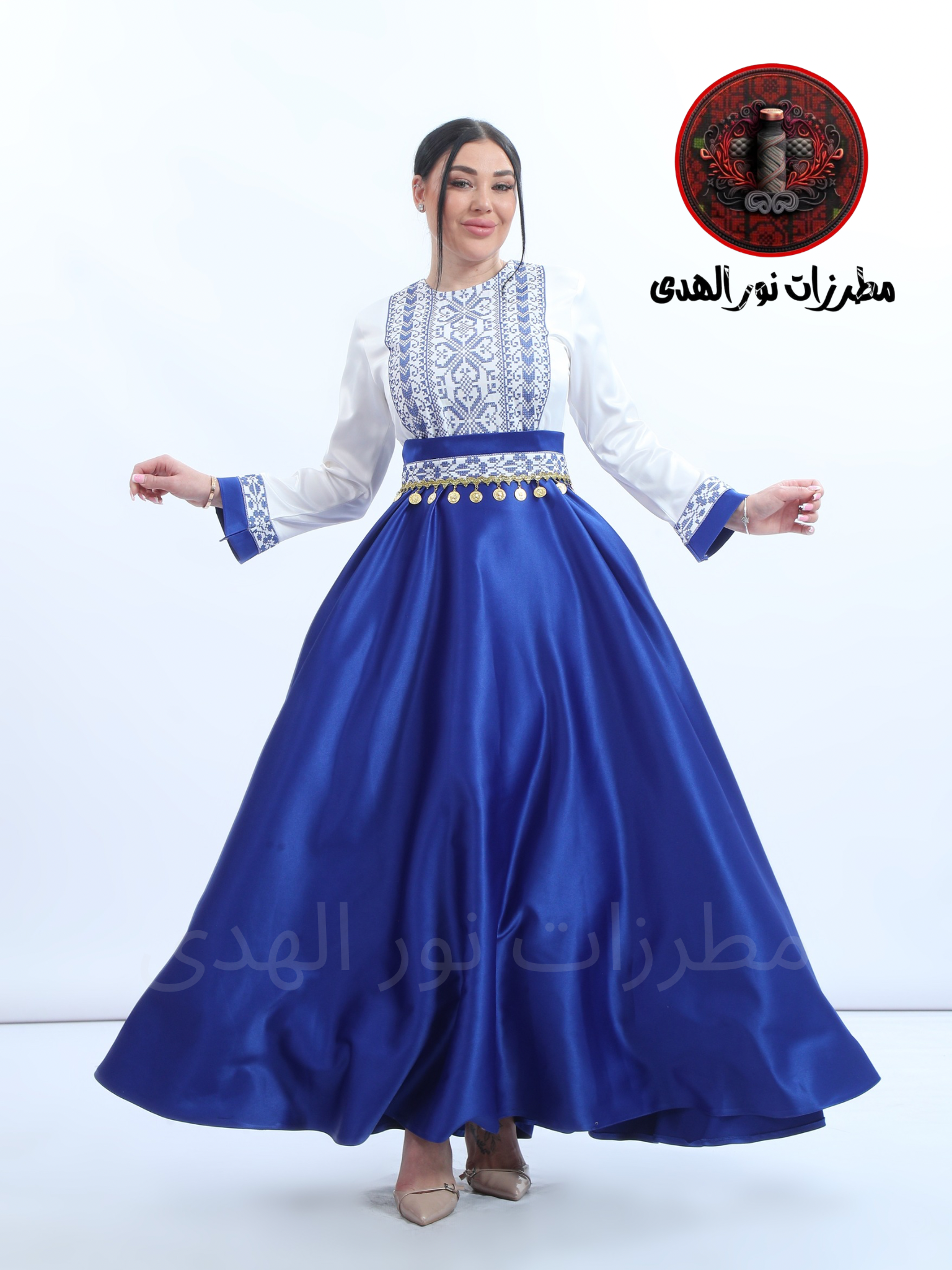 Embroidered Dress For Henna Satin Long Sleeve Palestinian Traditional Name Wardet Alqamar