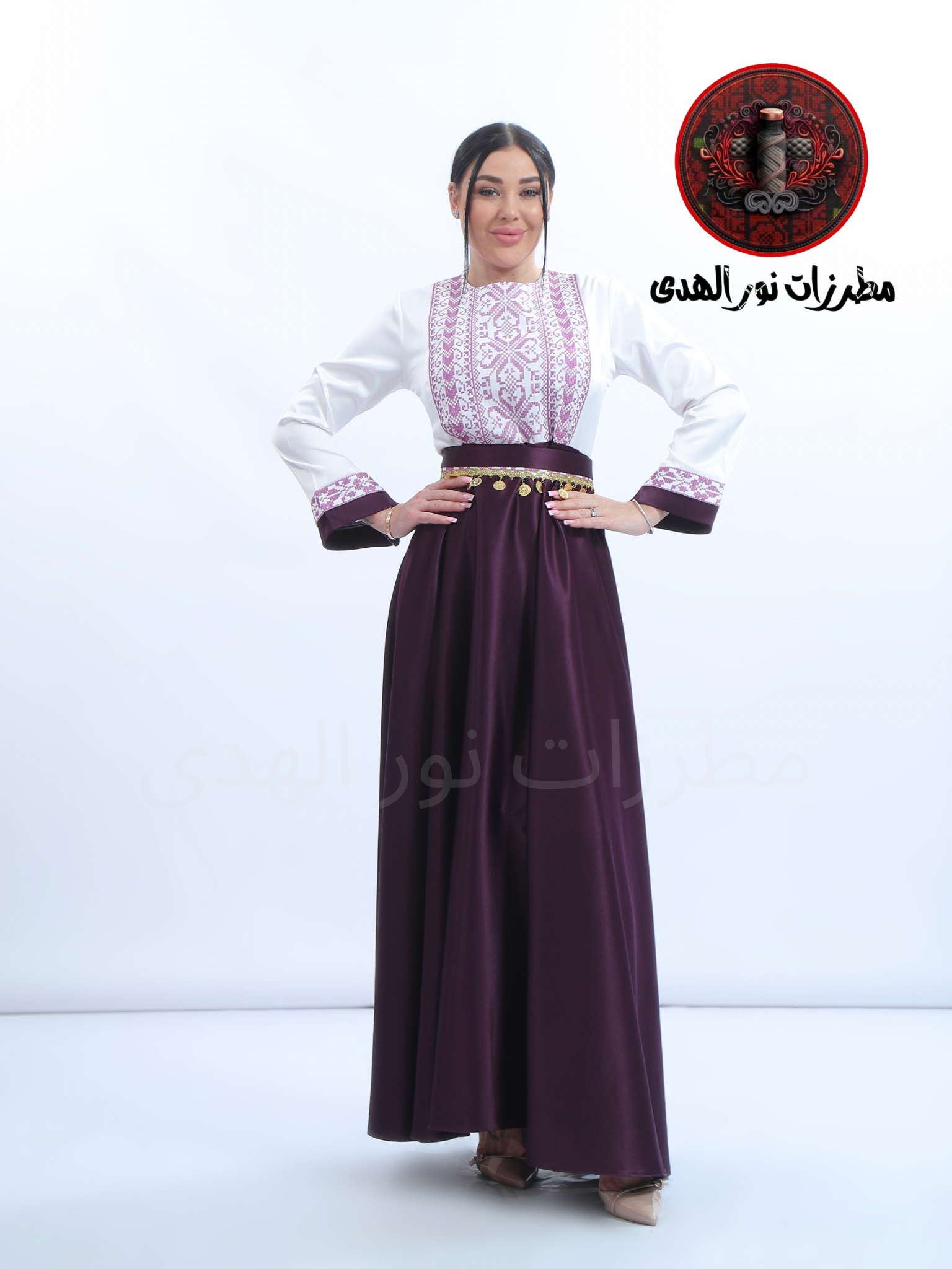 Embroidered Dress For Henna Satin Long Sleeve Palestinian Traditional Name Wardet Alqamar