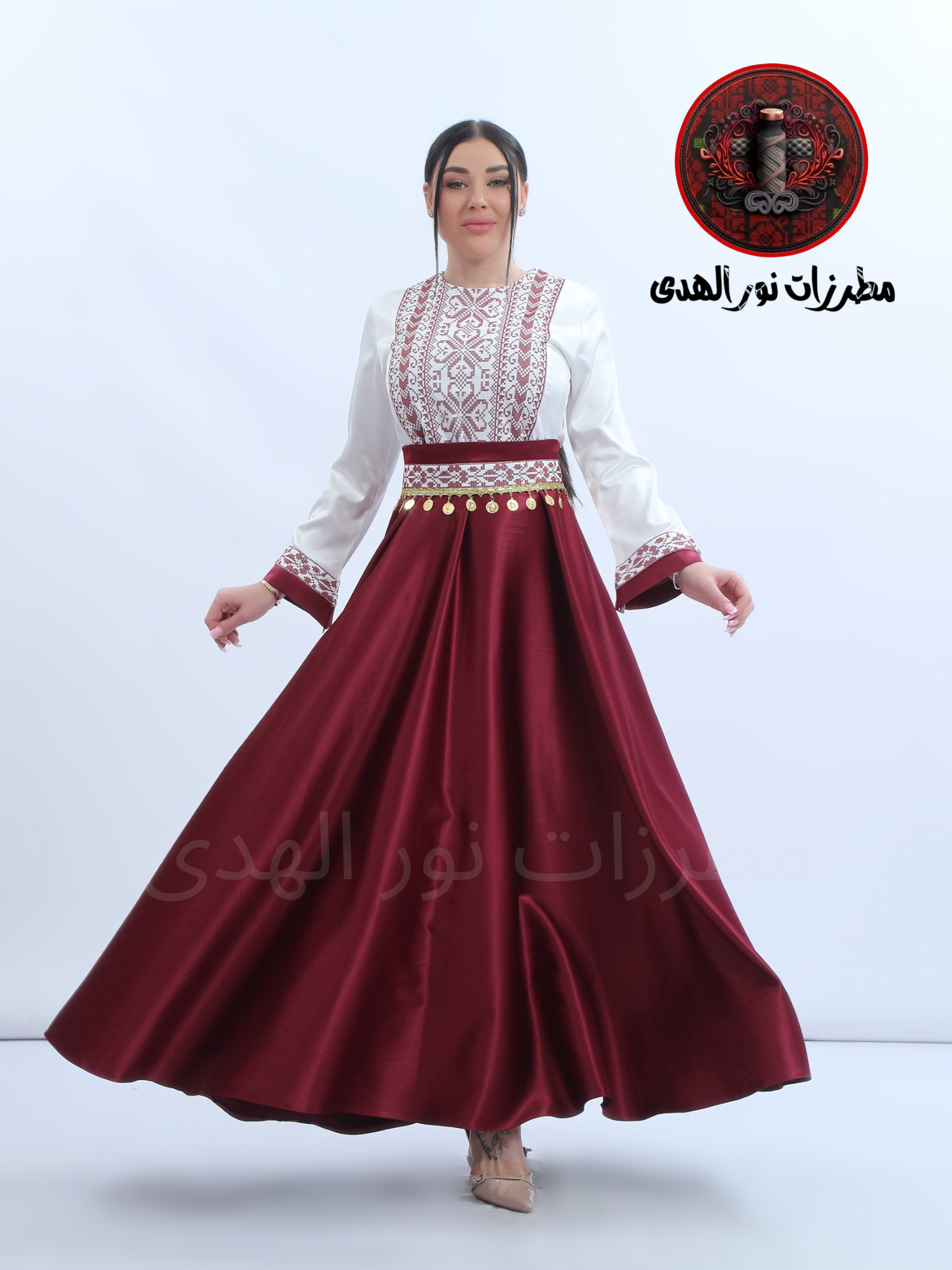 Embroidered Dress For Henna Satin Long Sleeve Palestinian Traditional Name Wardet Alqamar