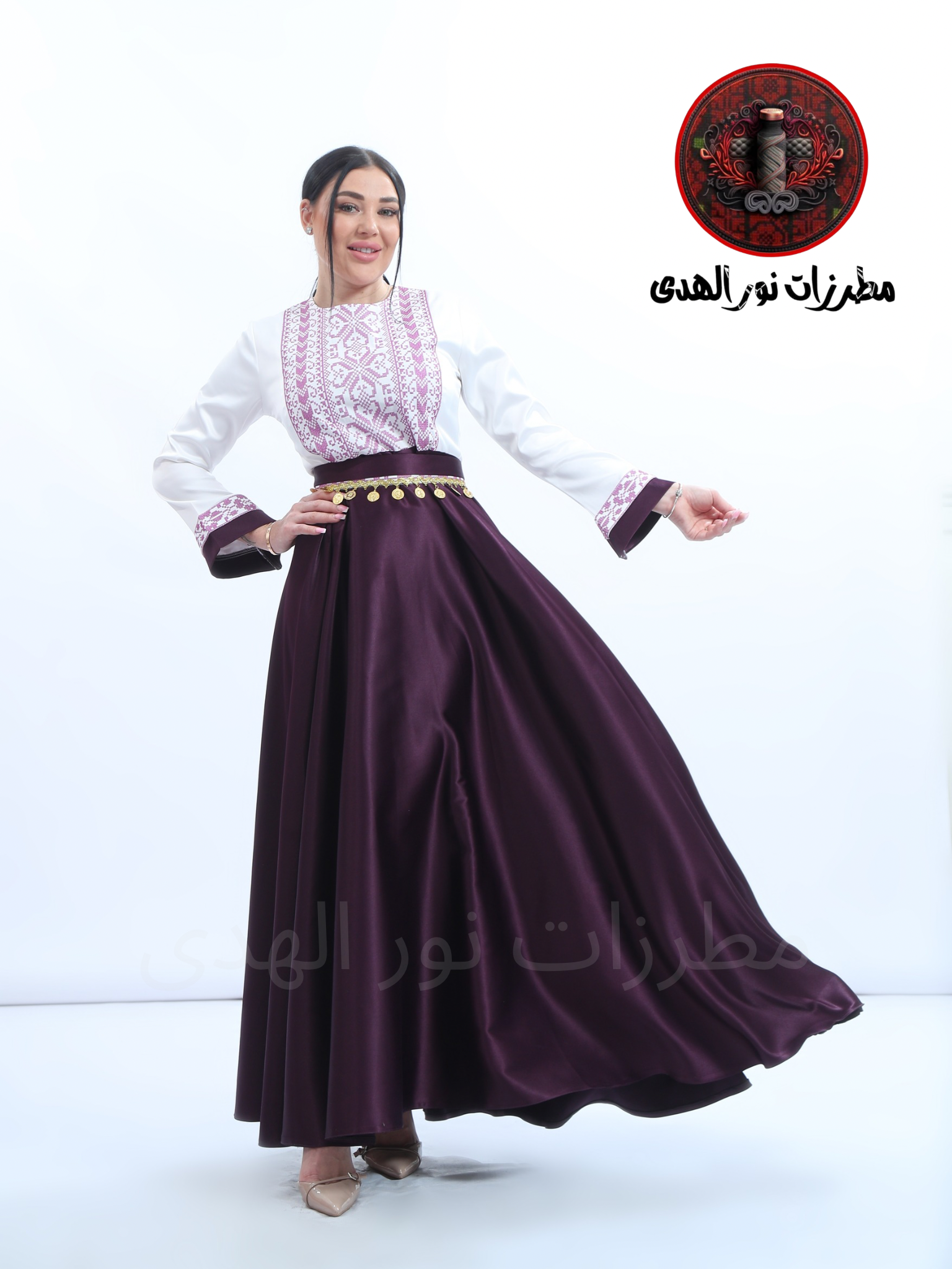 Embroidered Dress For Henna Satin Long Sleeve Palestinian Traditional Name Wardet Alqamar