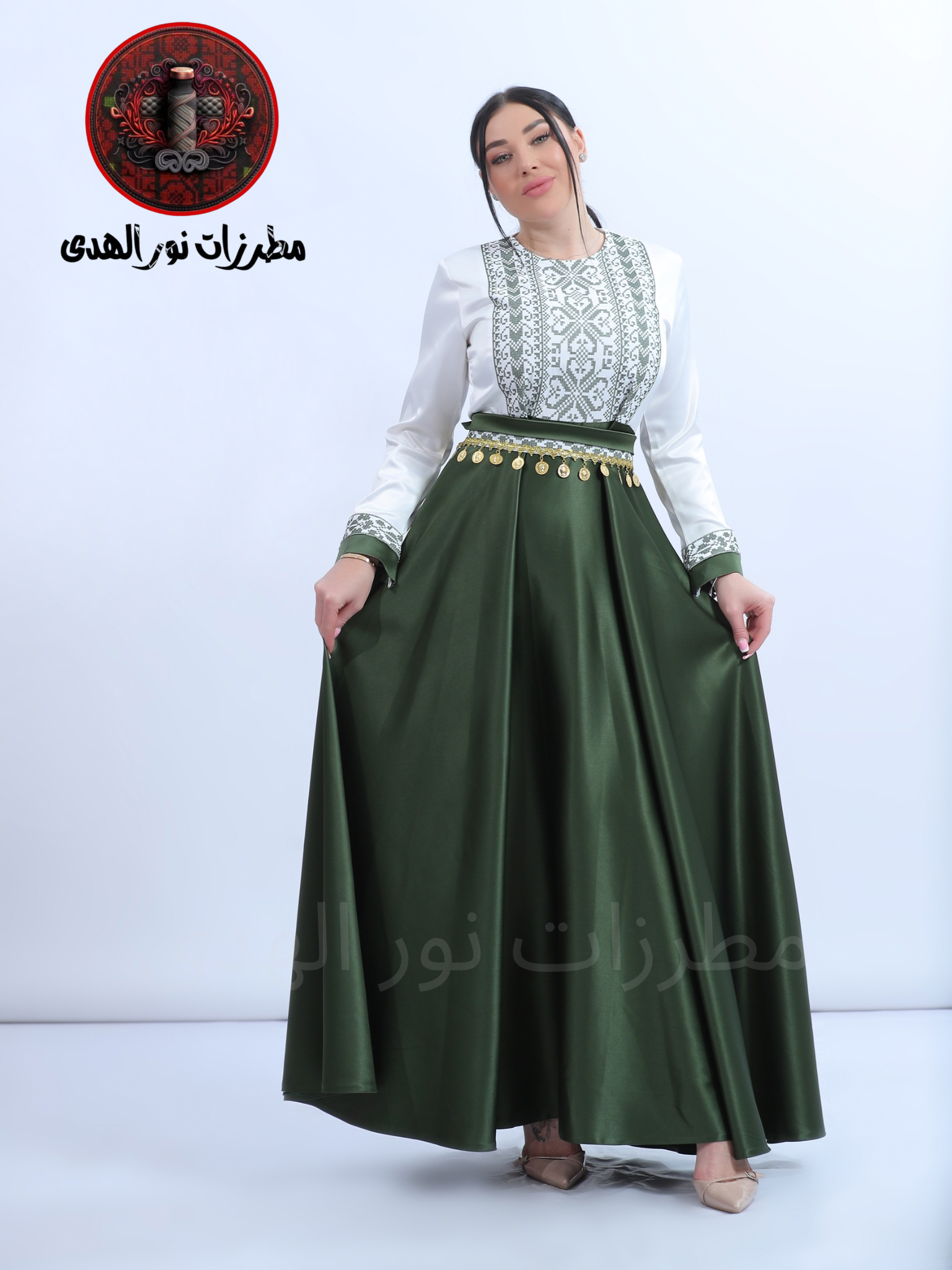 Embroidered Dress For Henna Satin Long Sleeve Palestinian Traditional Name Wardet Alqamar