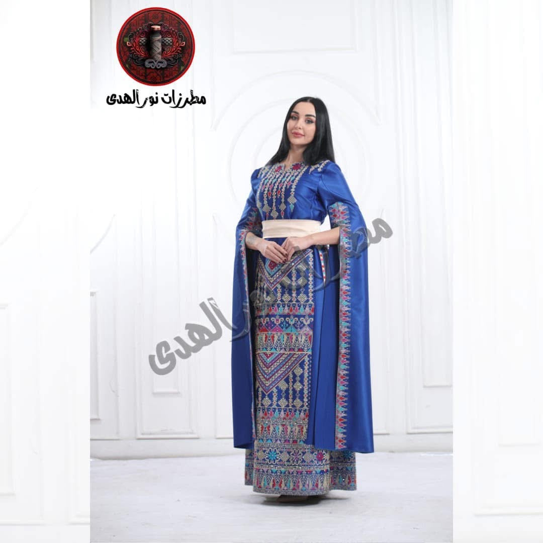 Oriental Embroidered Thobe with Levantine Tatreez Details and Cape Sleeves | Abaq Al Turath Embroidered Thobe