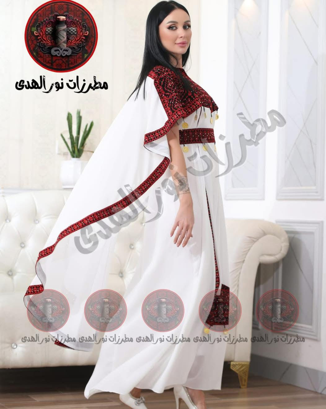 Premium Satin Oriental Embroidered Thobe with Harmala Cape Detail | Al Harmala Thobe