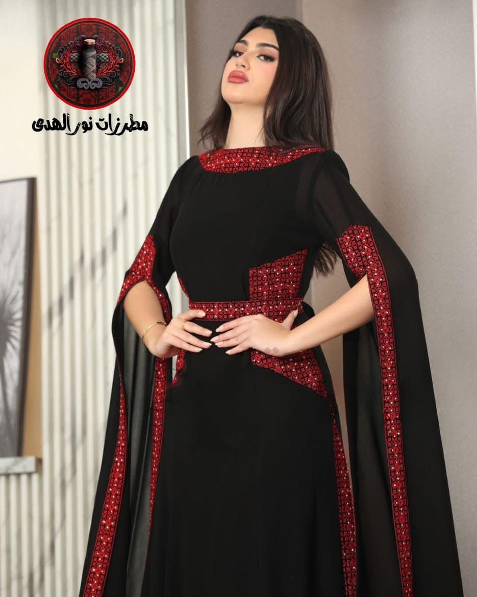 Taj Al Henna Women's Heritage Chiffon Dress with Traditional Embroidery